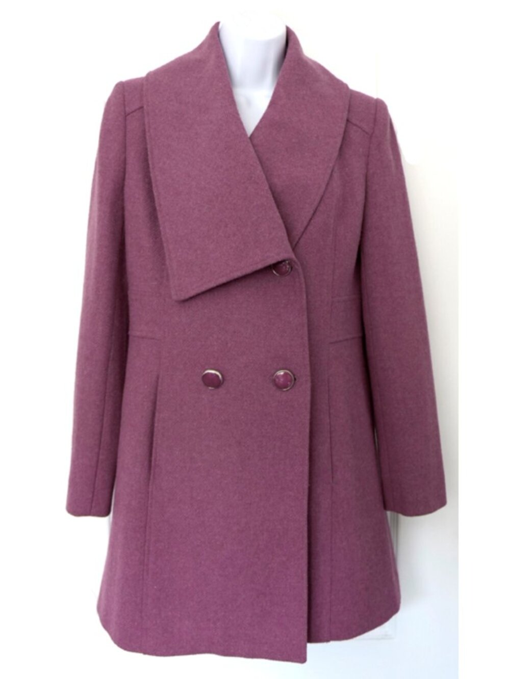 Edina Ronay pinkish-purple tailored wool fall peacoat asymmetrical collar
